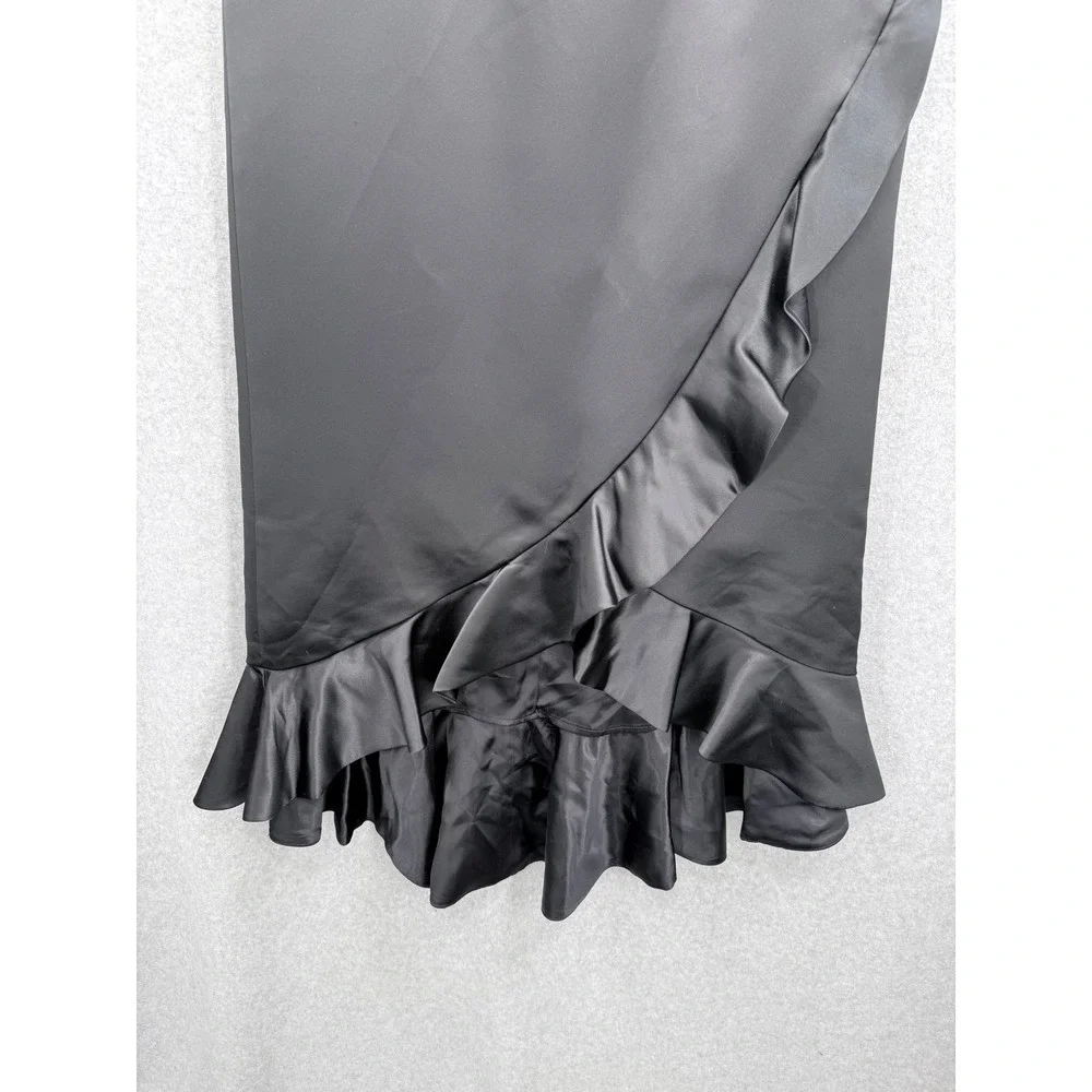Kay Unger New York Skirt Womens 8 Black Satin Ruffle Hem Formal Evening Maxi